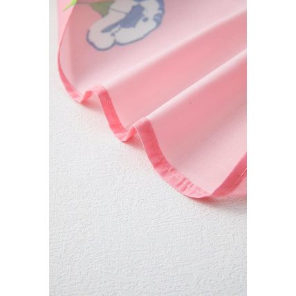 Pink Floral Print Striped Notched V Neck Bubble Sleeve Blouse