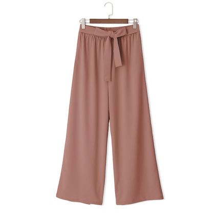 Coffee High Waisted Tie Front Side Pocket Wide Leg Flowy Casual Pants