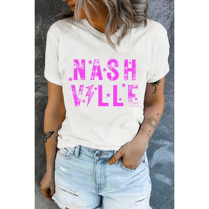 White NASHVILLE Star Graphic Crewneck T Shirt