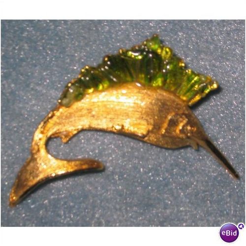 Vintage Gold Tone Swordfish Sail Fish Pin Brooch