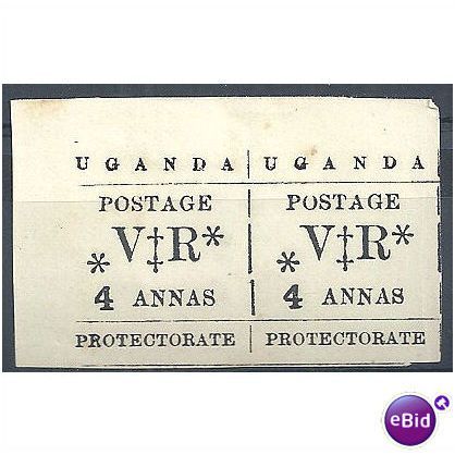 Uganda 1896 SG58 4 Annas Black (thick 1) Mounted Mint PAIR.