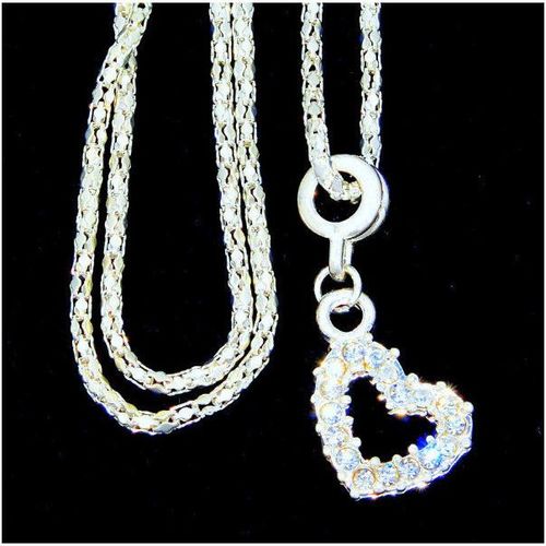 Love Heart Clear Crystal Gem Silver Plated Pendant Necklace Chain Jewellery 1644