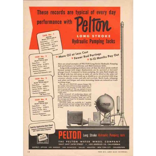pelton water wheel company 1950 long stroke hydraulic jacks vintage ad