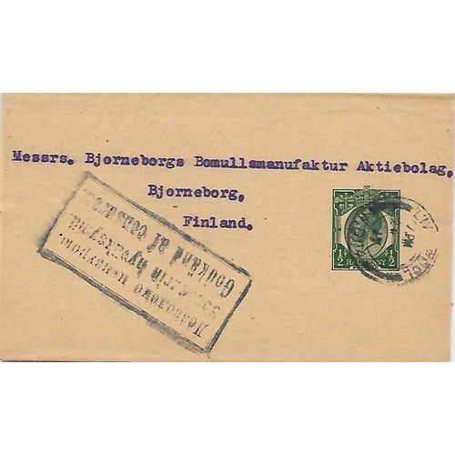 GB Postal Wrapper Liverpool to Bjorneborg, Finland 1917, great censor marking