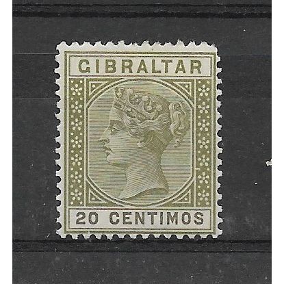 Gibraltar.SG25 20c Olive-Green.Mounted Mint.Sept19h