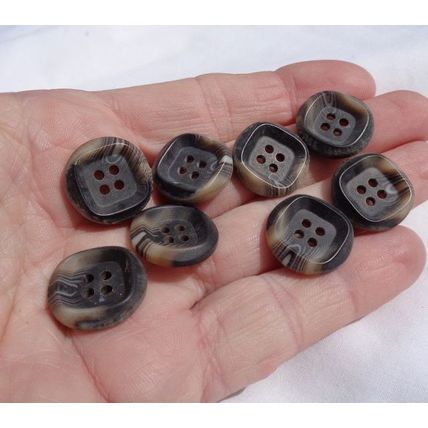 HHH Black Marble Square Indented Buttons 8 Pieces 20mm 3/4 inch