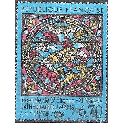 France 1994 Michel 3005 O Cote (2008) 2.20 € Vitrail roman de la cathédrale Mans