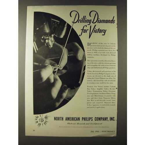 1943 North American Philips Company Ad - Drilling diamonds for victory