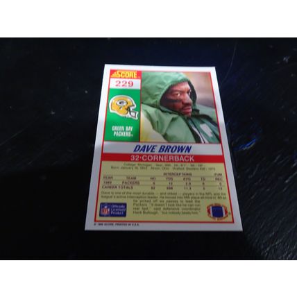 1990 Score Football Card # 229 Dave Brown Excellent-Mint (6) Green Bay Packers