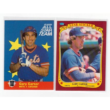 Two 1986 Fleer Gary Carter cards #4 All Star Insert, #23 Star Sticker
