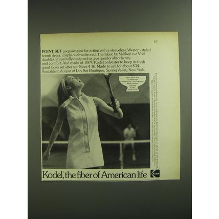 1974 Kodak Kodel Point Set Tennis Dress Ad - Kodel, the fiber of American Life