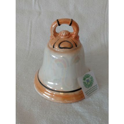 CZECH LUSTERWARE4 INCH TALL BELL CREAM & ORANGE WITH POTTERY CLANGER