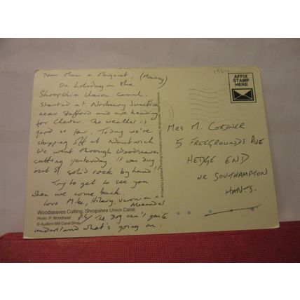 WOODSEAVES CUTTING, SHROPSHIRE UNION CANAL, used postcard /
