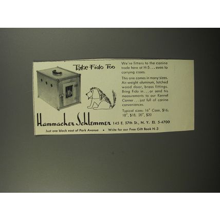 1953 Hammacher Schlemmer Dog Carry Case Ad - Take Fido Too