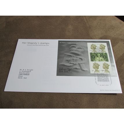 2000 GB First Day postal Cover - Her Majesty's Stamps Booklet Pane