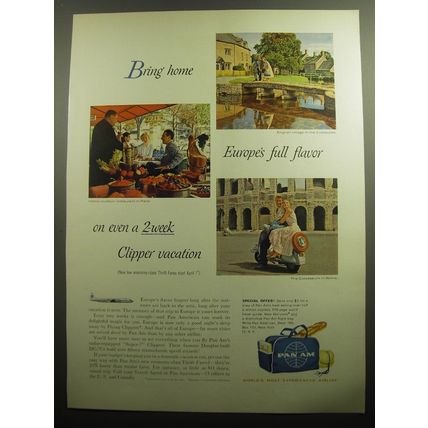 1958 Pan Am Airline Ad - Bring home Europe's full flavor