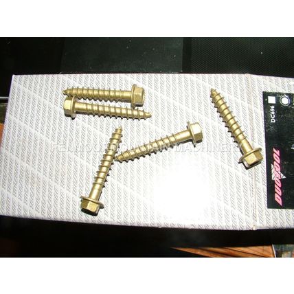 Coach screws 8.0 x 50mm Hex washer Golden Zinc class 3. 100 pieces
