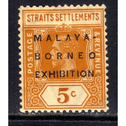 Straits Settlement 1922 KGV 5ct Malaya Borneo Exhib Ovpt Umm SG 253 ( D234 )