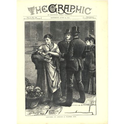 SKETCHES IN LONDON - A FLOWER GIRL 1872 Frank Holl VICTORIAN ENGRAVING