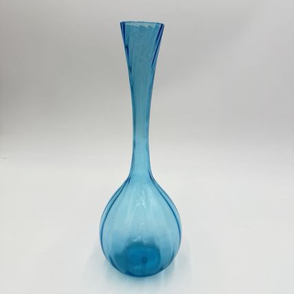 Vintage Swedish Art Glass Flower Bud Aqua Blue Bulb Glass Vase 10” Swirl