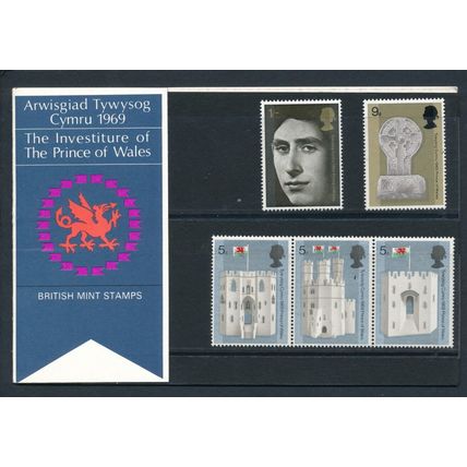 Investiture of Prince of Wales Presentation Pack - GB 1969 - SG 802a & 805/6
