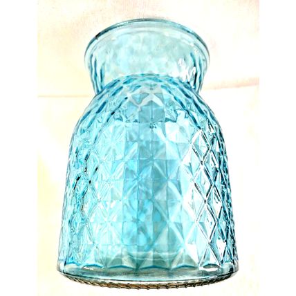 Glass Baby Blue #3 Diamond Pattern 6" Round Flower Vase Tabletop Decor