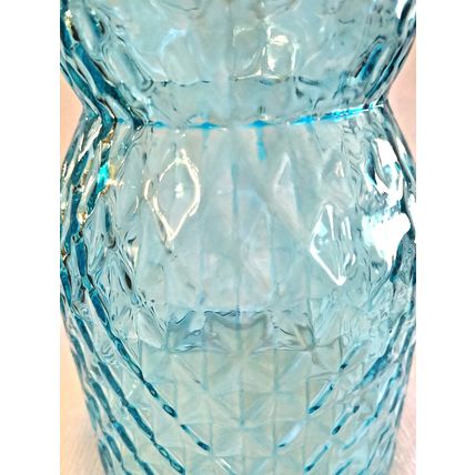 Glass Baby Blue #3 Diamond Pattern 6" Round Flower Vase Tabletop Decor