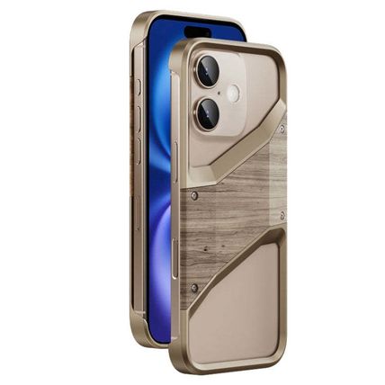 Aluminum Alloy Solid Wood Frameless Hollow Metal Phone Case, For iPhone 16 Pro M