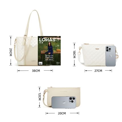 Women Fashion Synthetic Leather Handbags Tote Bag Shoulder Bag 3pcs White