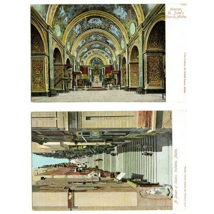 Malta: "A Street of Stairs, Valletta" & "Interior of St John's Church" Unposted