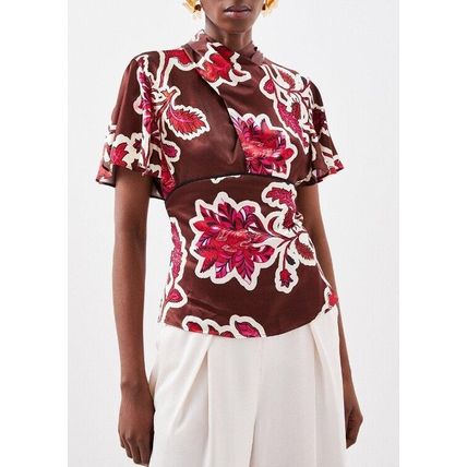 KAREN MILLEN Tall Batik Viscose Satin Angel Sleeve Woven Blouse BNWT