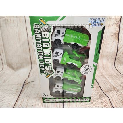Big Kid's Pull Back Trucks Combo Pack (Sanitation, Military, Construc,FireTruck)