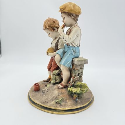 Luigi Giorgio Benacchio Triade Children Eating Lunch Hand Painted Figurine Italy