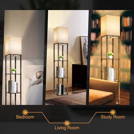 RUNTOP Floor Lamp with Shelves, Modern Shelf Lamp for Display Storage, 3 Color T