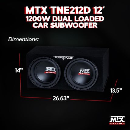 MTX Terminator Dual 12-Inch Subwoofers with Loaded Enclosure, 1200W Max Power, 4