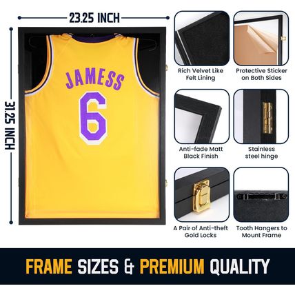 Jersey Wooden Frame Display Case -Shadow Box with 98% UV Protection Acrylic and