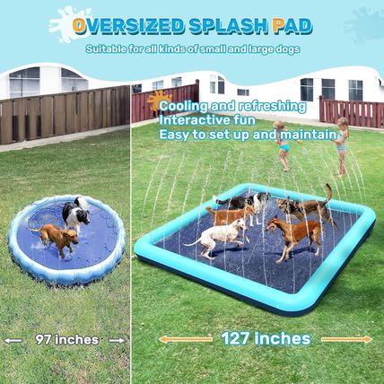 127'' Splash Pad for Dogs, Non-Slip Sprinkler for Kids, Square Splash Pad for Ki