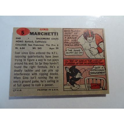 1957 Topps Football Card # 005 Gino Marchetti Very Good (3) Baltimore Colts