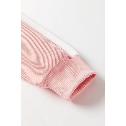 Pink Colorblock Ribbed Collared Oversized Sweatshirt