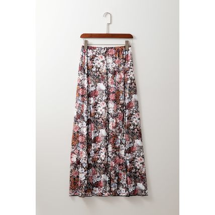 Brown Floral Print High Waist Maxi Skirt