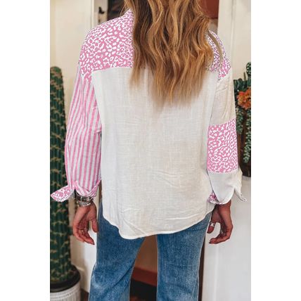 Pink Leopard Striped Western Casual Shirt