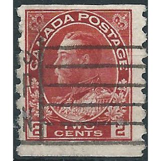 Canada 1912 SG233 2c Scarlet Coil Stamp IMPERF x Perf 8 Good Used.. ..