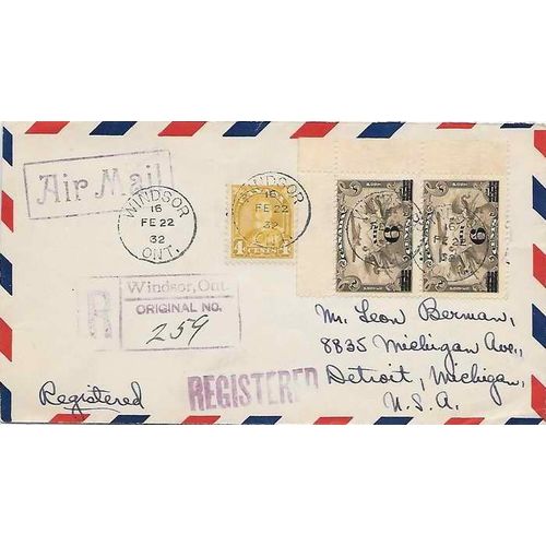 Canada #C3 pair First Day Cover, FDC 1932 Windsor ONT