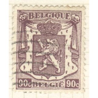 Belgium 1945 - 90c brownish purple - State Arms - used 2