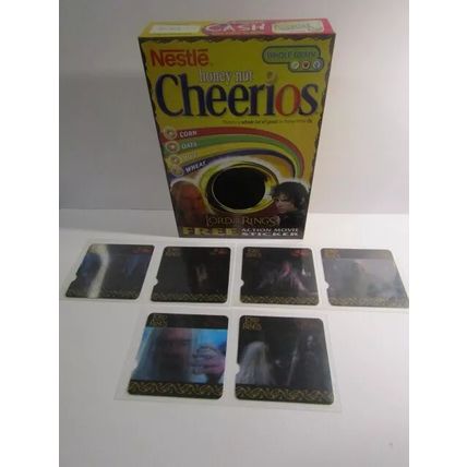 Nestle 2002 Cheerios LOTR Lord of the Rings Cereal Box & Set of 6 Sticker Cards