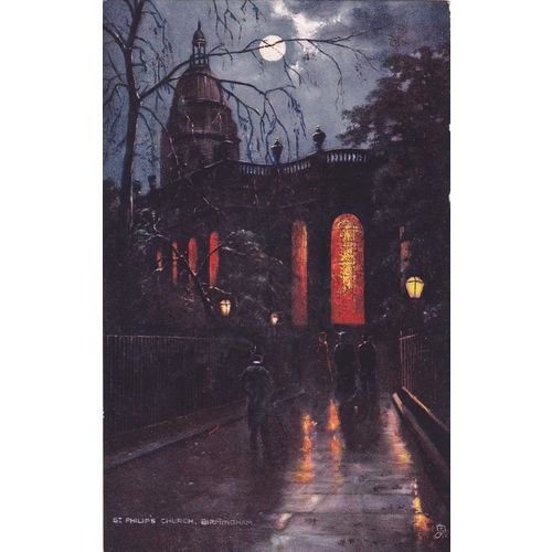 Birmingham by night St Philips Church Warwickshire Postcard (WAR72777)