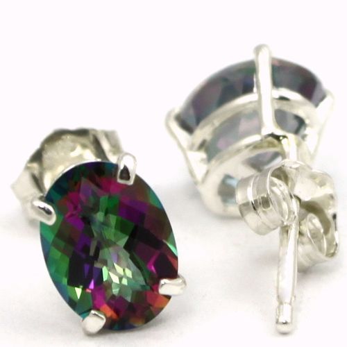 Mystic Fire Topaz, 925 Sterling Silver Post Earrings, SE002