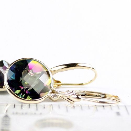 Mystic Fire Topaz, 14KY Gold Leverback Earrings, E211