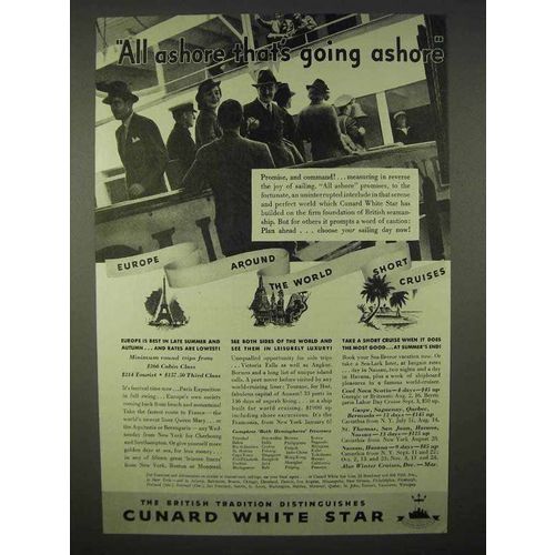 1937 Cunard White Star Cruise Ad - All Ashore