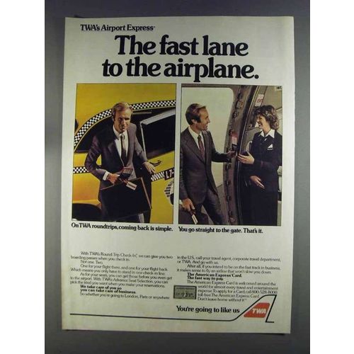 1980 TWA Airline Ad - Fast Lane to Airplane